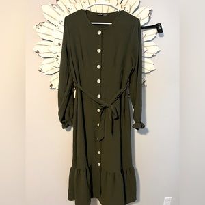 Olive green button down dress